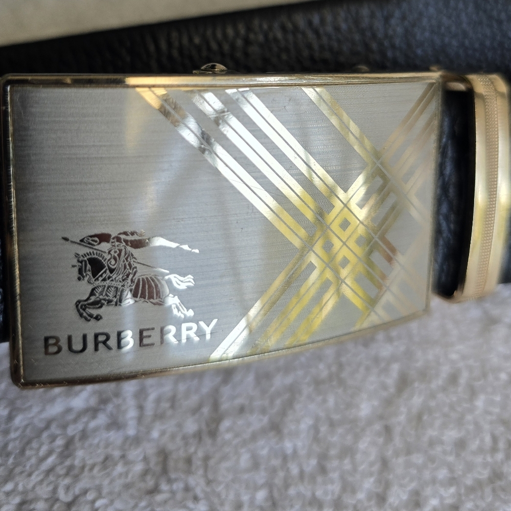 Burberry Black Belt with Silver and Gold Plaid Buckle - Picture 4 of 15